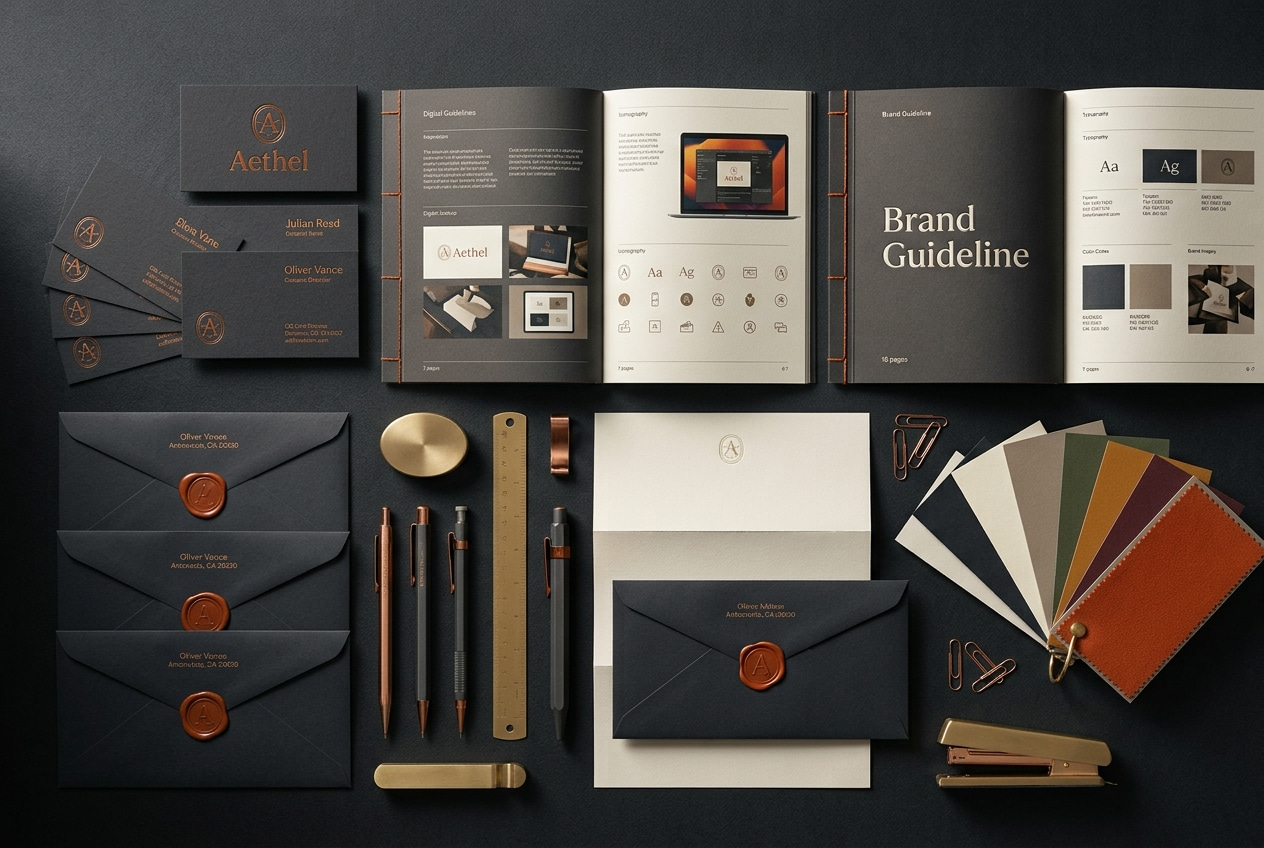 brand identity cost — premium brand identity system flat lay